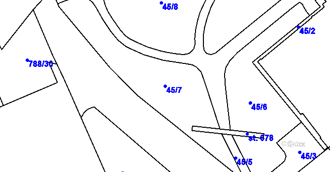 Parcela st. 45/7 v KÚ Uherské Hradiště, Katastrální mapa