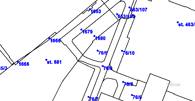 Parcela st. 76/5 v KÚ Uherské Hradiště, Katastrální mapa
