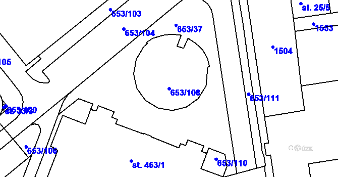 Parcela st. 653/108 v KÚ Uherské Hradiště, Katastrální mapa