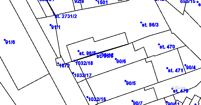 Parcela st. 90/12 v KÚ Uherské Hradiště, Katastrální mapa