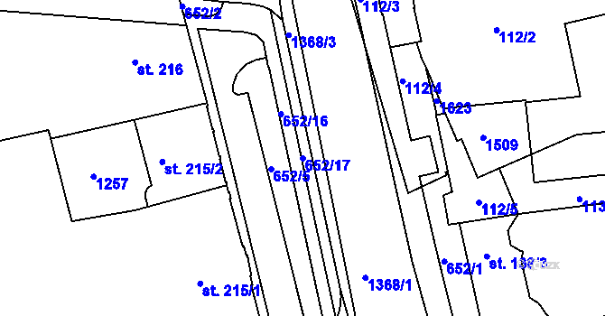 Parcela st. 652/17 v KÚ Uherské Hradiště, Katastrální mapa