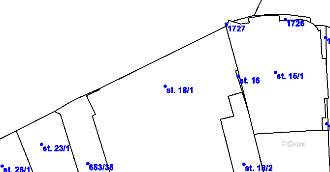 Parcela st. 18/1 v KÚ Uherské Hradiště, Katastrální mapa