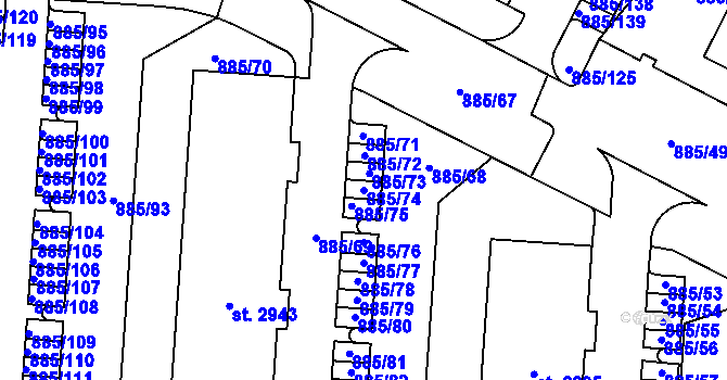 Parcela st. 885/74 v KÚ Uherské Hradiště, Katastrální mapa