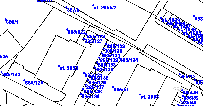 Parcela st. 885/131 v KÚ Uherské Hradiště, Katastrální mapa