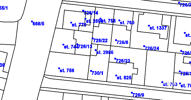 Parcela st. 2986 v KÚ Uherské Hradiště, Katastrální mapa