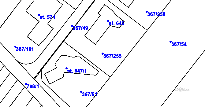 Parcela st. 367/255 v KÚ Sady, Katastrální mapa