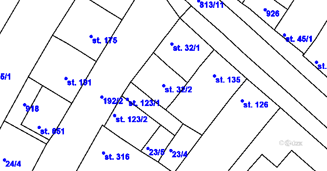 Parcela st. 32/2 v KÚ Sady, Katastrální mapa