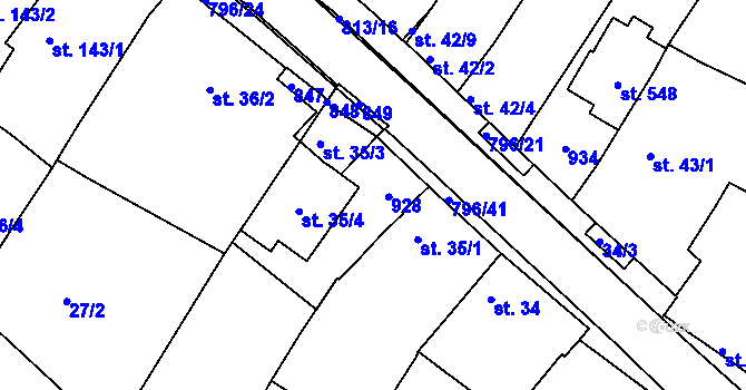 Parcela st. 35/2 v KÚ Sady, Katastrální mapa