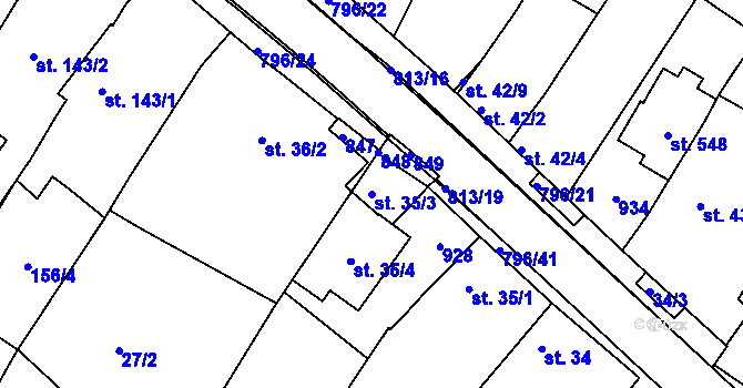 Parcela st. 35/3 v KÚ Sady, Katastrální mapa
