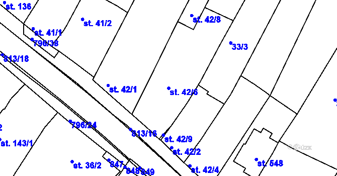 Parcela st. 42/6 v KÚ Sady, Katastrální mapa