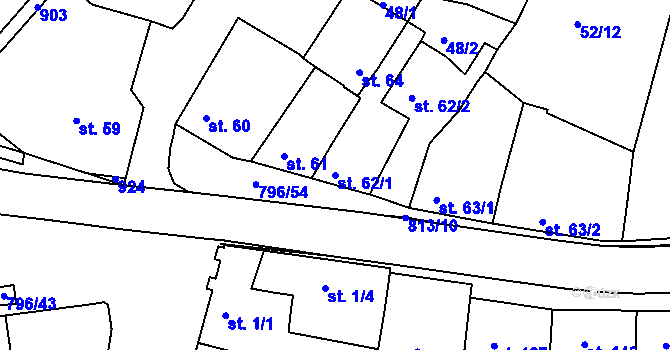Parcela st. 62/1 v KÚ Sady, Katastrální mapa