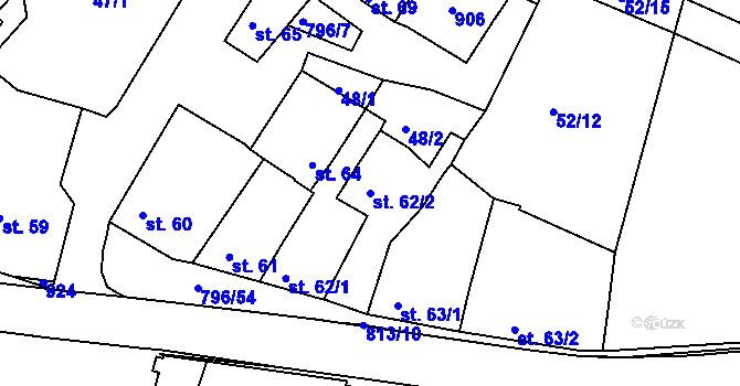 Parcela st. 62/2 v KÚ Sady, Katastrální mapa