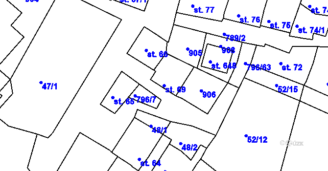 Parcela st. 69 v KÚ Sady, Katastrální mapa