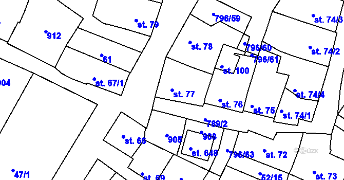 Parcela st. 77 v KÚ Sady, Katastrální mapa