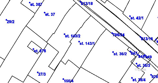 Parcela st. 143/1 v KÚ Sady, Katastrální mapa