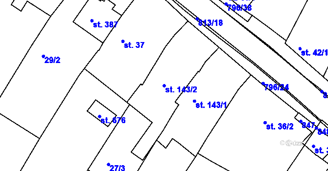 Parcela st. 143/2 v KÚ Sady, Katastrální mapa
