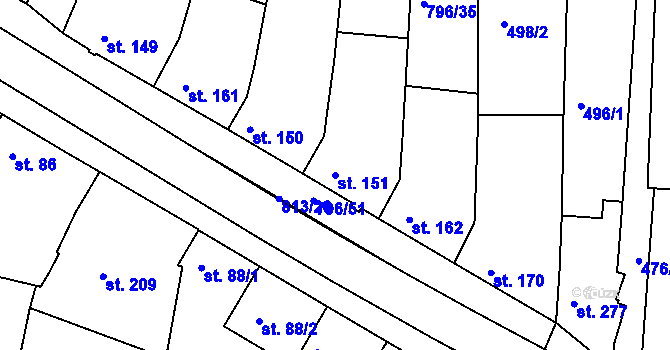 Parcela st. 151 v KÚ Sady, Katastrální mapa