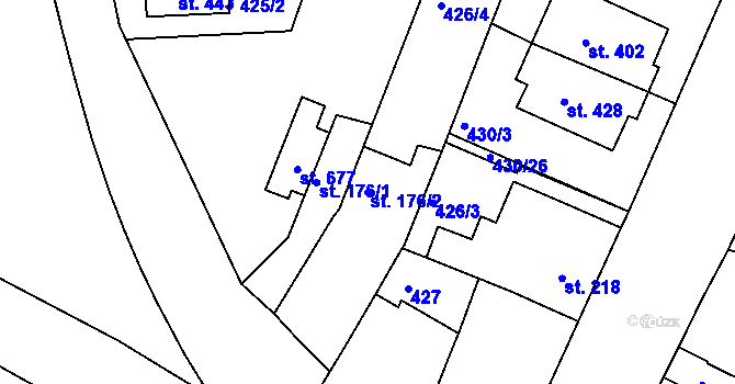 Parcela st. 176/2 v KÚ Sady, Katastrální mapa