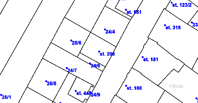 Parcela st. 208 v KÚ Sady, Katastrální mapa