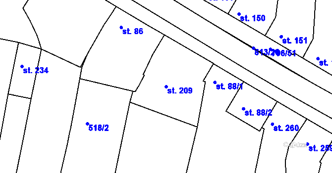 Parcela st. 209 v KÚ Sady, Katastrální mapa