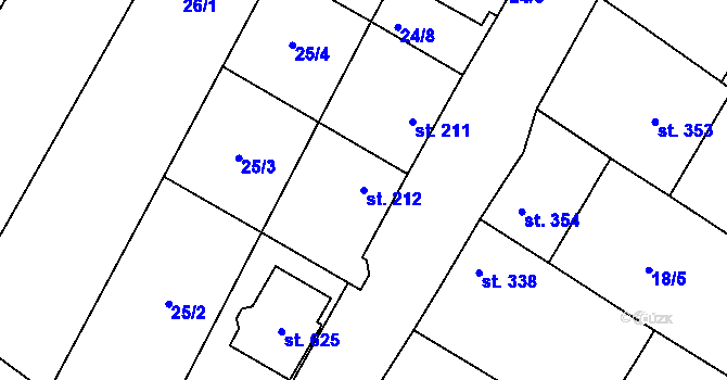 Parcela st. 212 v KÚ Sady, Katastrální mapa