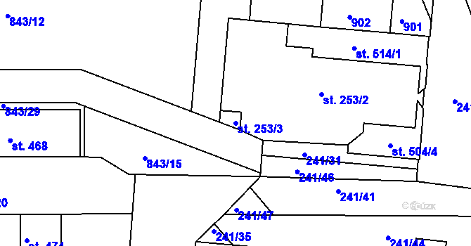 Parcela st. 253/3 v KÚ Sady, Katastrální mapa