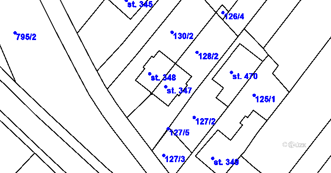 Parcela st. 347 v KÚ Sady, Katastrální mapa
