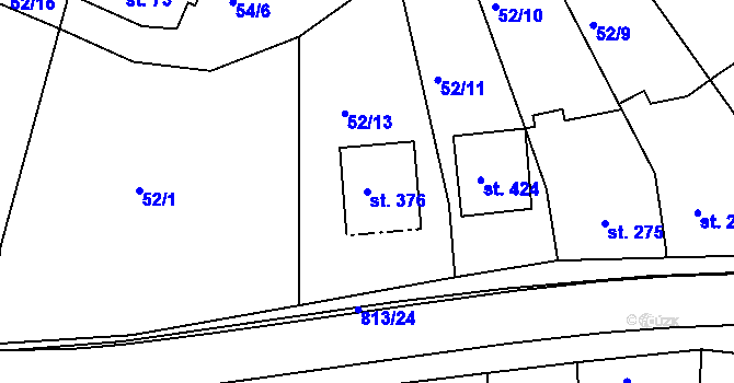 Parcela st. 376 v KÚ Sady, Katastrální mapa