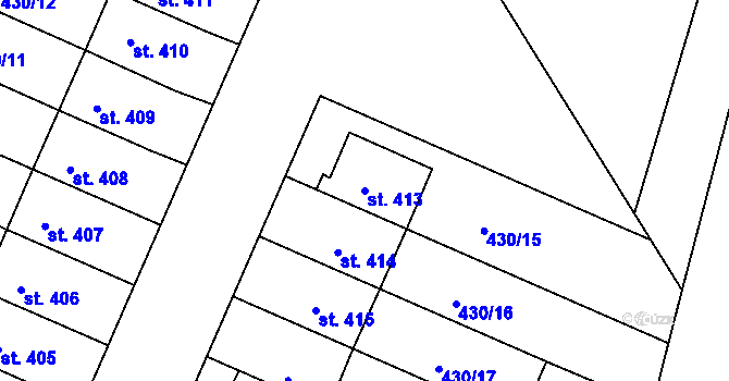 Parcela st. 413 v KÚ Sady, Katastrální mapa