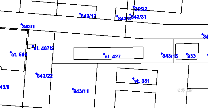 Parcela st. 427 v KÚ Sady, Katastrální mapa