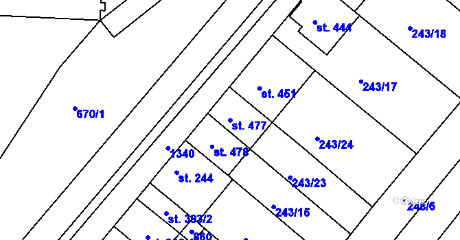 Parcela st. 477 v KÚ Sady, Katastrální mapa