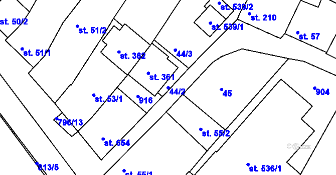 Parcela st. 44/2 v KÚ Sady, Katastrální mapa