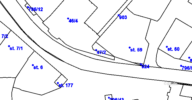 Parcela st. 47/2 v KÚ Sady, Katastrální mapa