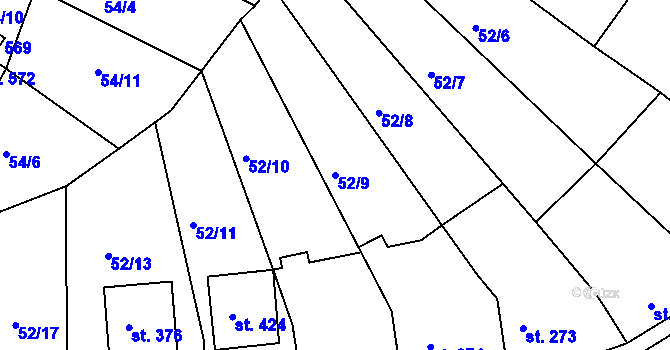 Parcela st. 52/9 v KÚ Sady, Katastrální mapa