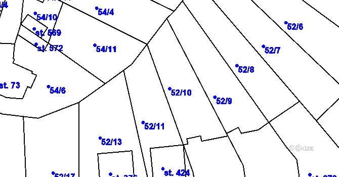 Parcela st. 52/10 v KÚ Sady, Katastrální mapa