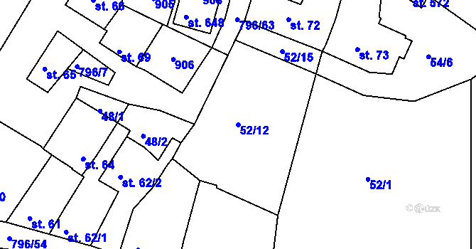 Parcela st. 52/12 v KÚ Sady, Katastrální mapa
