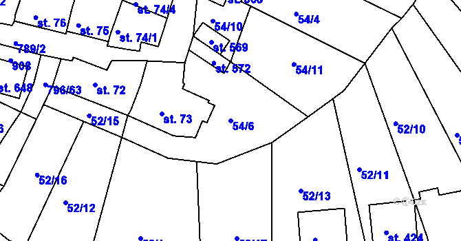 Parcela st. 54/6 v KÚ Sady, Katastrální mapa