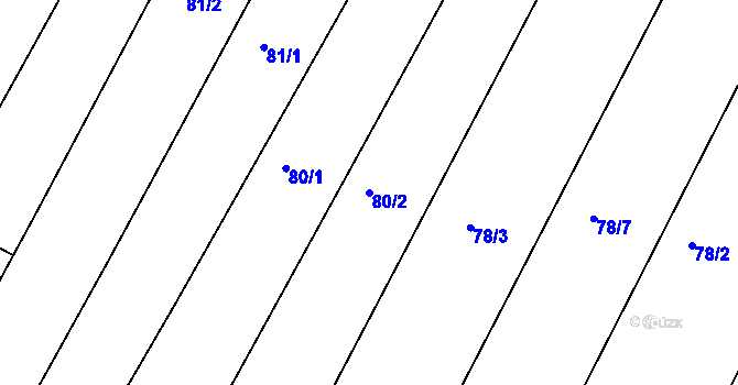 Parcela st. 80/2 v KÚ Sady, Katastrální mapa