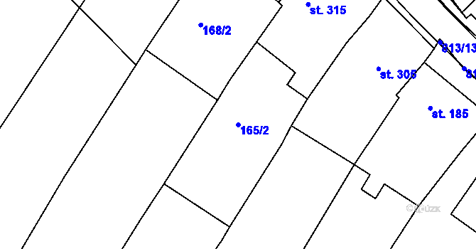 Parcela st. 165/2 v KÚ Sady, Katastrální mapa