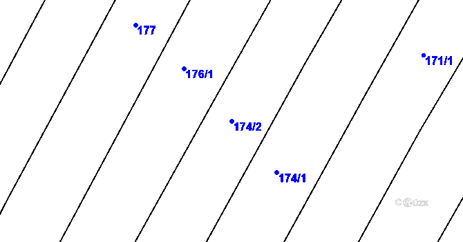 Parcela st. 174/2 v KÚ Sady, Katastrální mapa