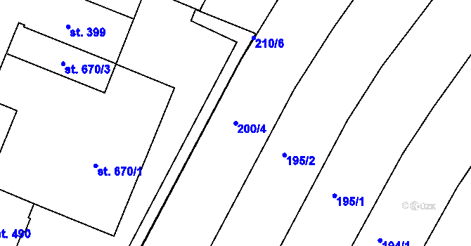 Parcela st. 200/4 v KÚ Sady, Katastrální mapa