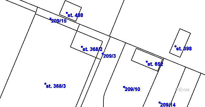 Parcela st. 209/3 v KÚ Sady, Katastrální mapa