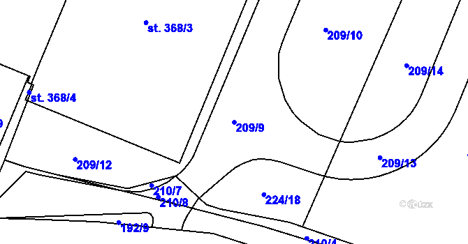 Parcela st. 209/9 v KÚ Sady, Katastrální mapa