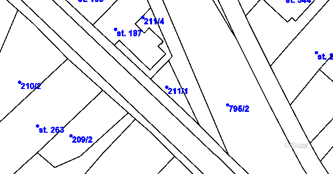 Parcela st. 211/1 v KÚ Sady, Katastrální mapa