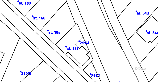 Parcela st. 211/4 v KÚ Sady, Katastrální mapa