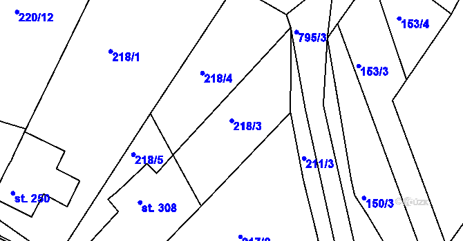 Parcela st. 218/3 v KÚ Sady, Katastrální mapa