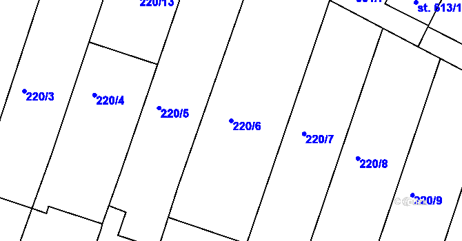 Parcela st. 220/6 v KÚ Sady, Katastrální mapa