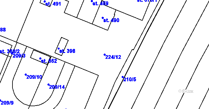Parcela st. 224/12 v KÚ Sady, Katastrální mapa