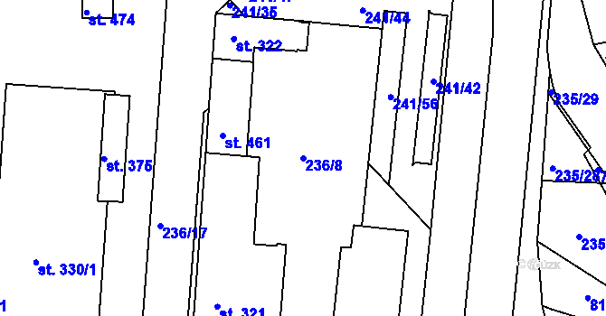 Parcela st. 236/8 v KÚ Sady, Katastrální mapa