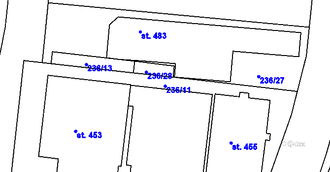Parcela st. 236/11 v KÚ Sady, Katastrální mapa